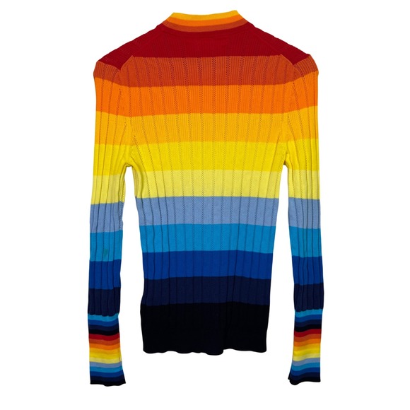 CHINTI & PARKER Sweater Medium Rainbow Stripe Mock Neck Ribbed Knit 100% Cotton - Picture 3 of 9